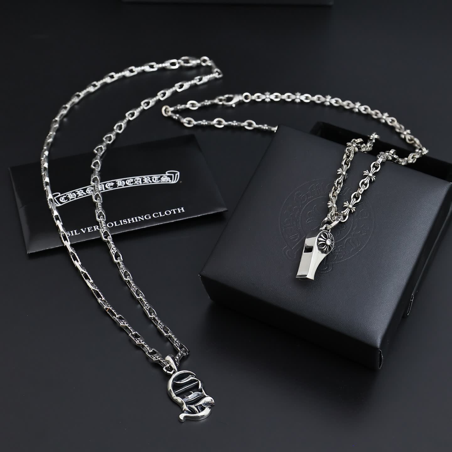 Chrome Hearts Charm Hearts Silver Whistle Pendant Necklace Chrome Hearts Charm Hearts Silver Whistle Pendant Necklace